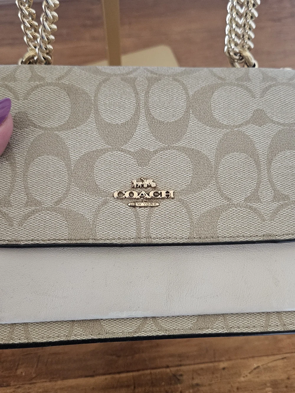 Coach Khaki and Chalk Signature Canvas Chain Crossbody